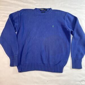 Polo Ralph Lauren Sweater Men's Size L Blue Knit PullOver Cotton Vintage * AS IS